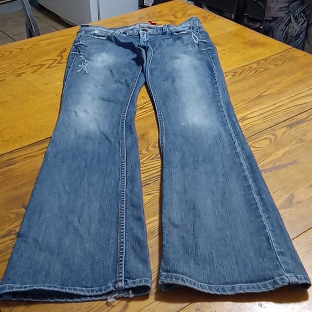 GUESS Jeans Women 28 BLUE Denim FLARE LEGS  Preowned Distressed